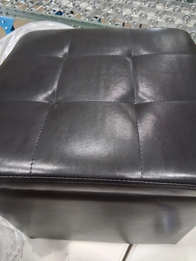 Black Faux-Leather Square Ottoman