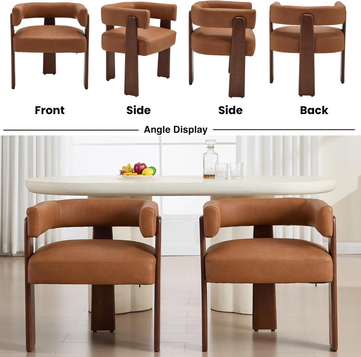 Modern Barrel Dining Chairs, PU Leather, Walnut Wood Legs (Set of 2)