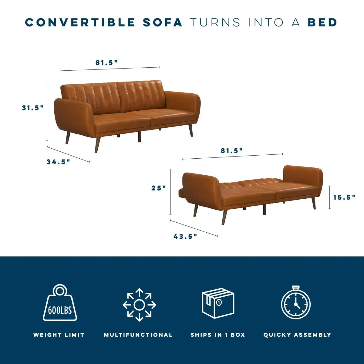 Novogratz Brittany Camel Faux-Leather Futon