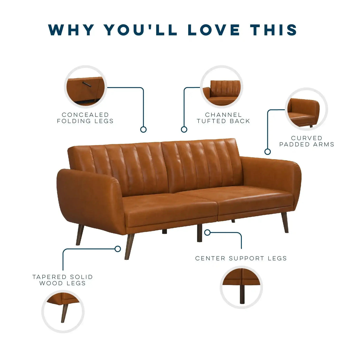 Novogratz Brittany Camel Faux-Leather Futon