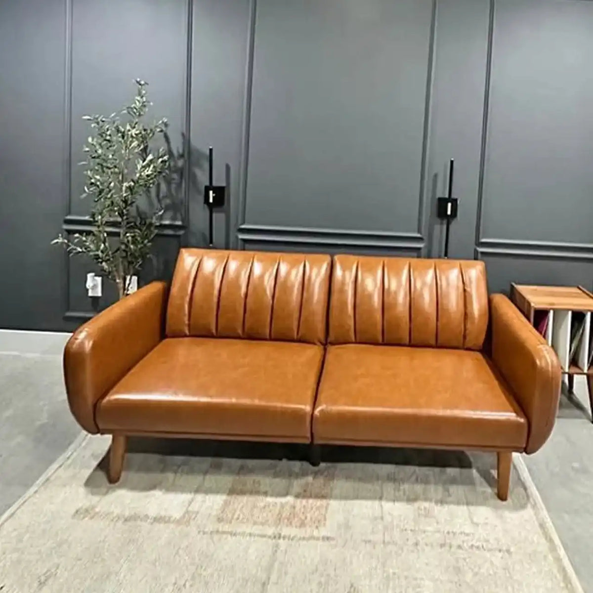 Novogratz Brittany Camel Faux-Leather Futon