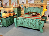 Rustic Barn Bedroom Set in Oldie Turquoise 5Pcs
