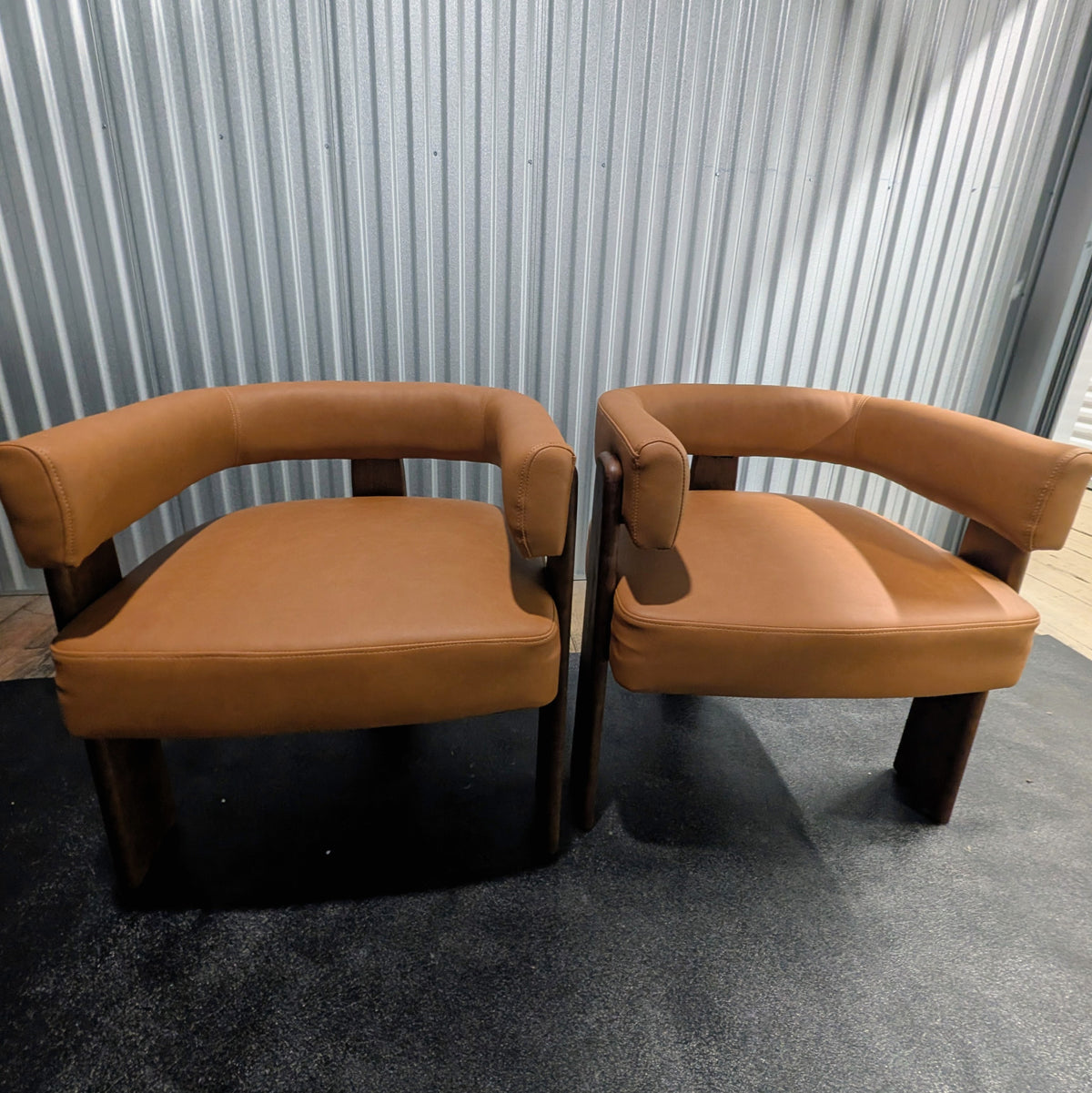 Modern Barrel Dining Chairs, PU Leather, Walnut Wood Legs (Set of 2)