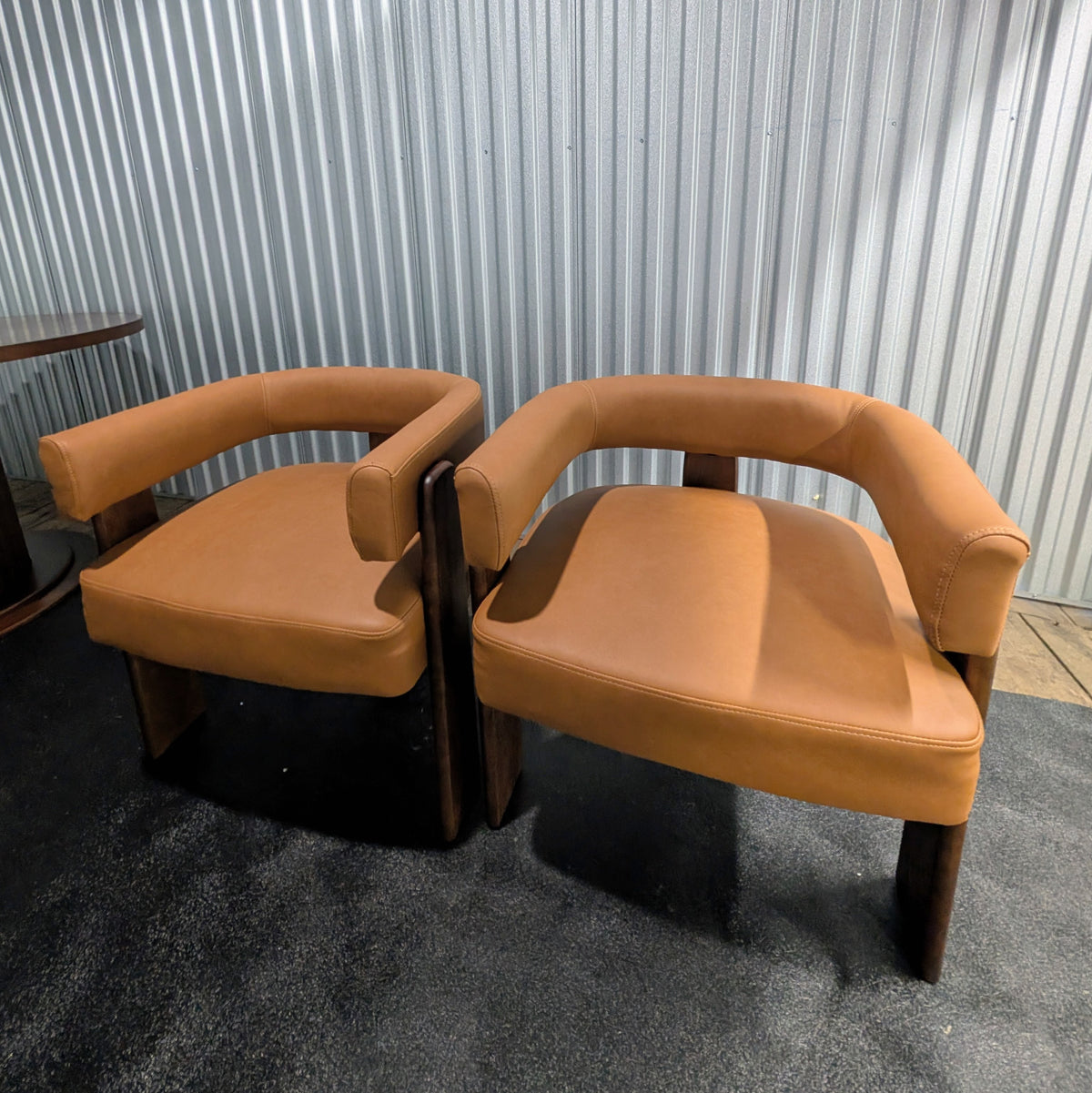 Modern Barrel Dining Chairs, PU Leather, Walnut Wood Legs (Set of 2)