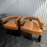Modern Barrel Dining Chairs, PU Leather, Walnut Wood Legs (Set of 2)
