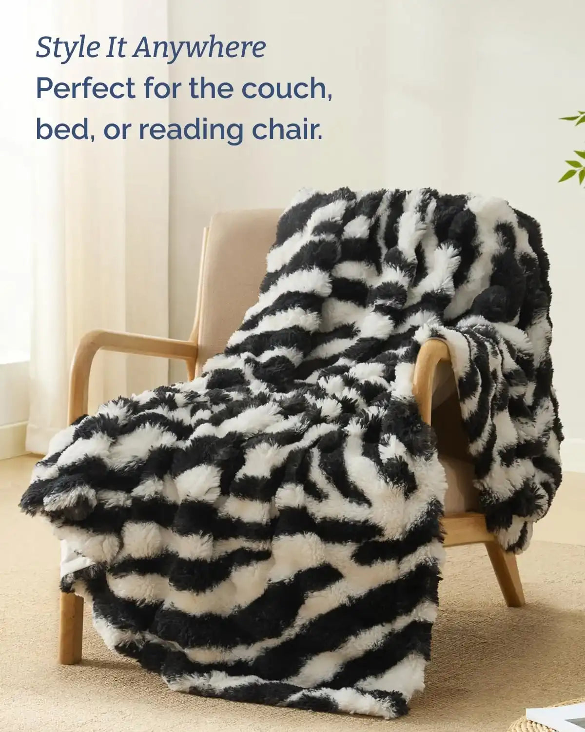 Zebra Faux-Fur Throw Rug – 50" x 60"