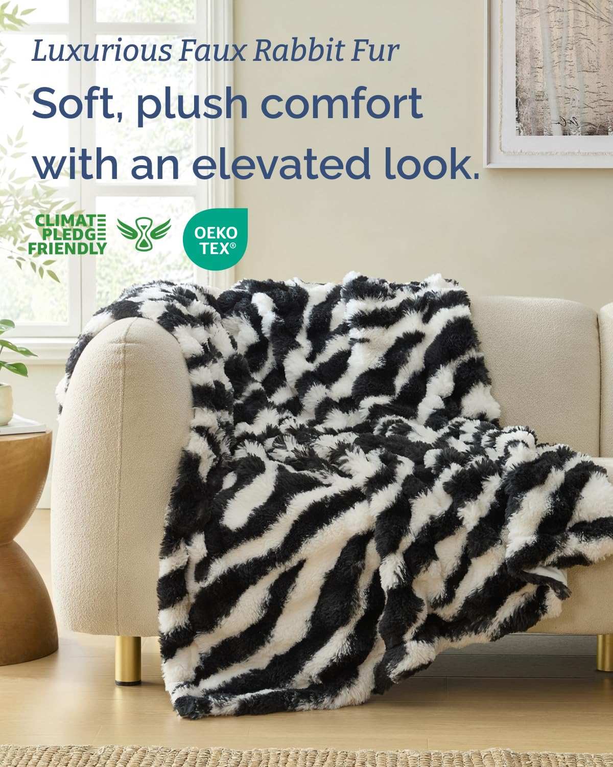 Zebra Faux-Fur Throw Rug – 50" x 60"