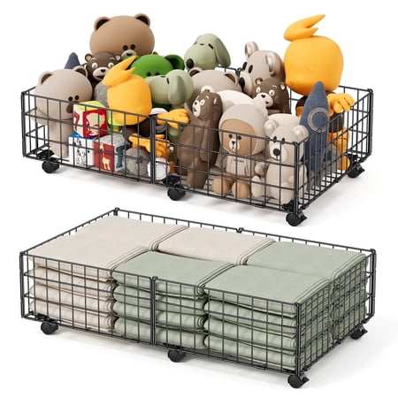 Under Bed Storage with Wheels, 2 Pack Living Room Bedroom Storage Organizers