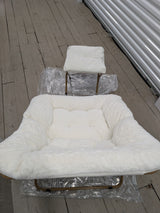 Comfy Faux Rabbit Fur Saucer Chair and Ottoman, Foldable Living Room Chairs