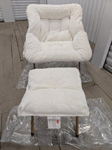 Comfy Faux Rabbit Fur Saucer Chair and Ottoman, Foldable Living Room Chairs