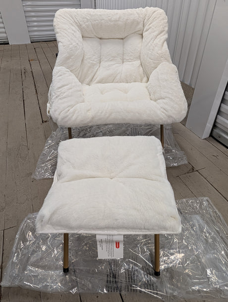 Comfy Faux Rabbit Fur Saucer Chair and Ottoman, Foldable Living Room Chairs