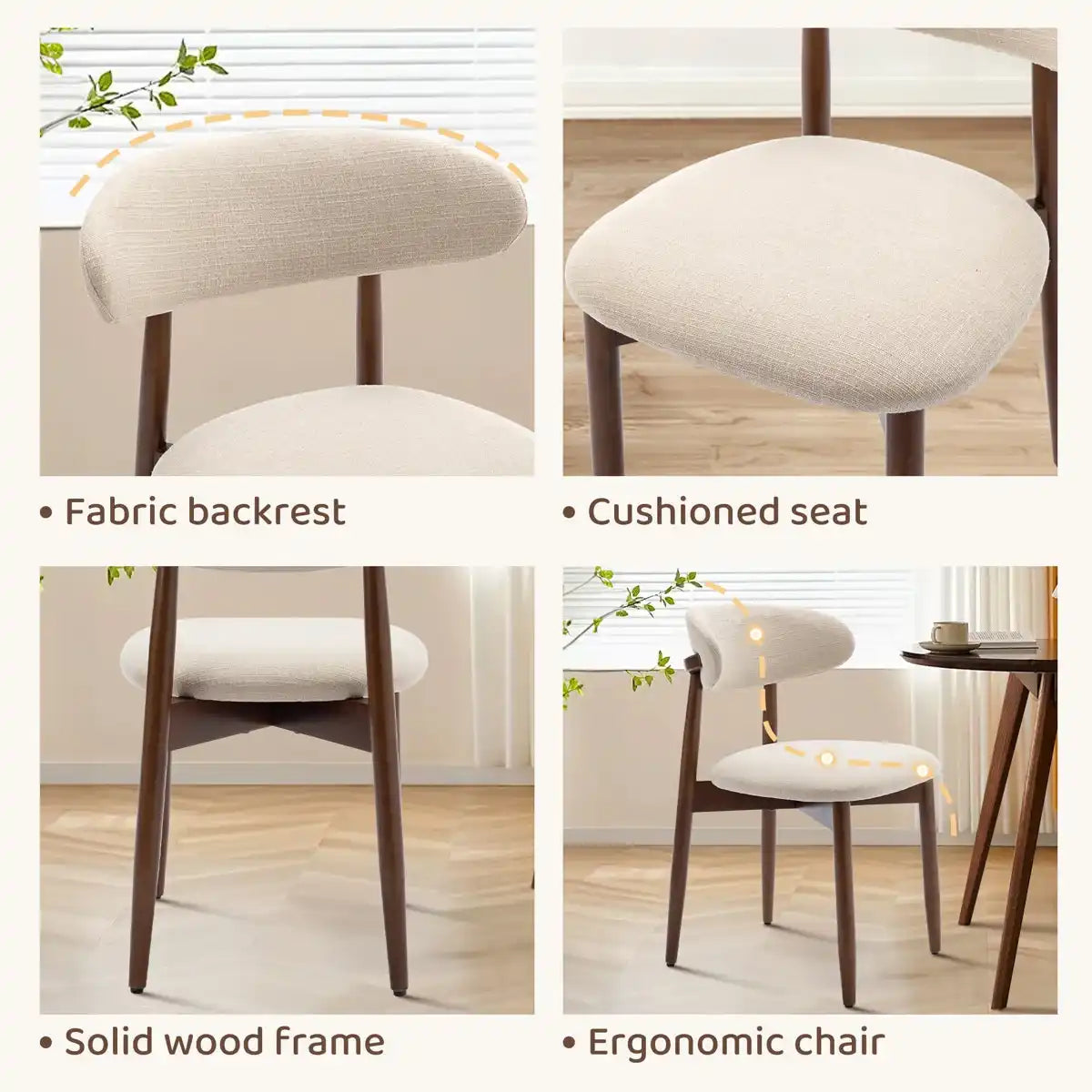 Upholstered Solid Wood Dining Chair Side Chair (Set of 2)