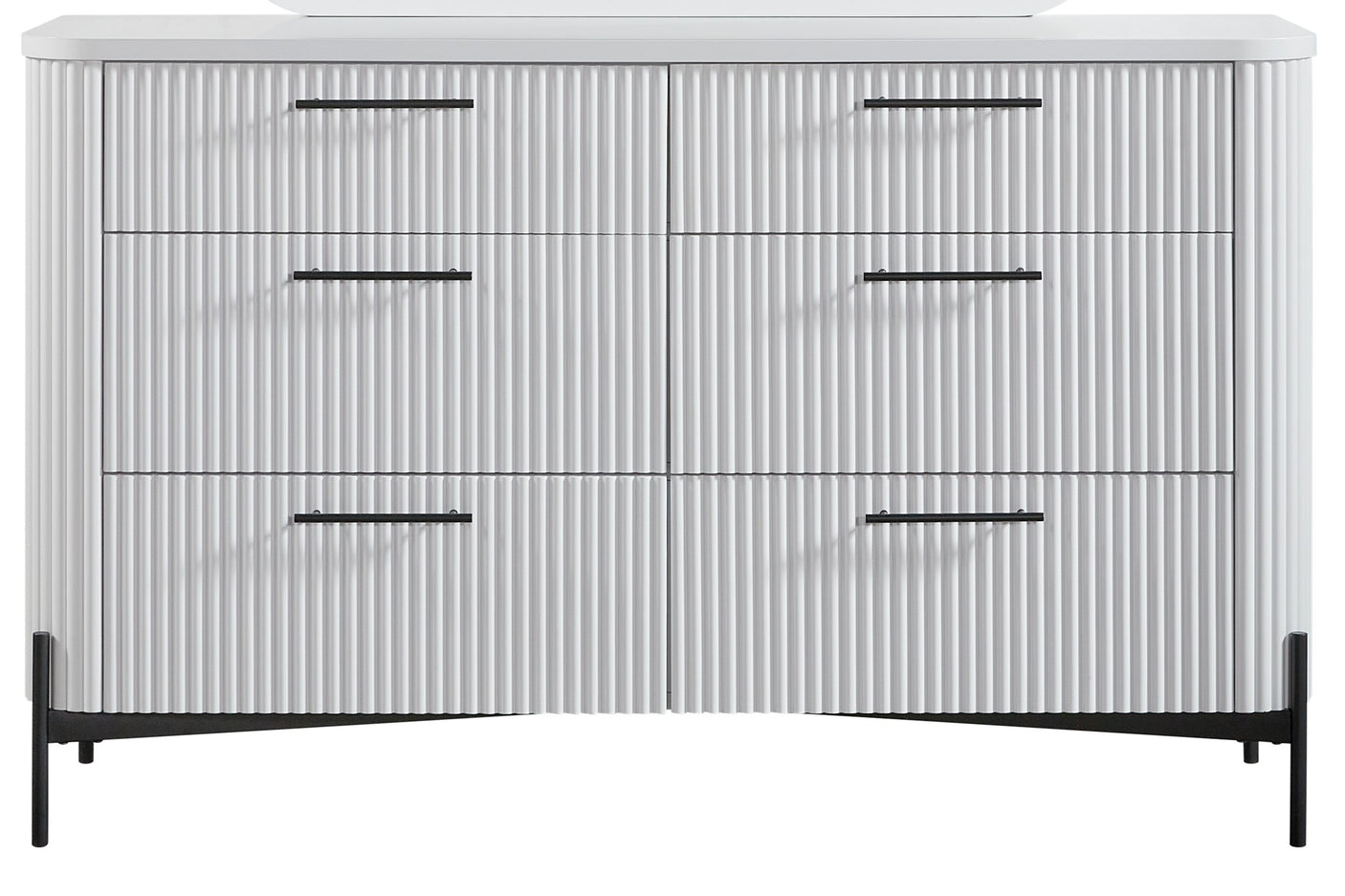 6 Drawer Dresser, Reeded Fronts, Felt Lined Drawers, Metal Base