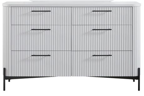 6 Drawer Dresser, Reeded Fronts, Felt Lined Drawers, Metal Base