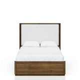 White Fabric Upholstered Headboard Bed, Walnut