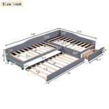 Double Twin Daybed with Trundle & Drawer, Upholstered Gray