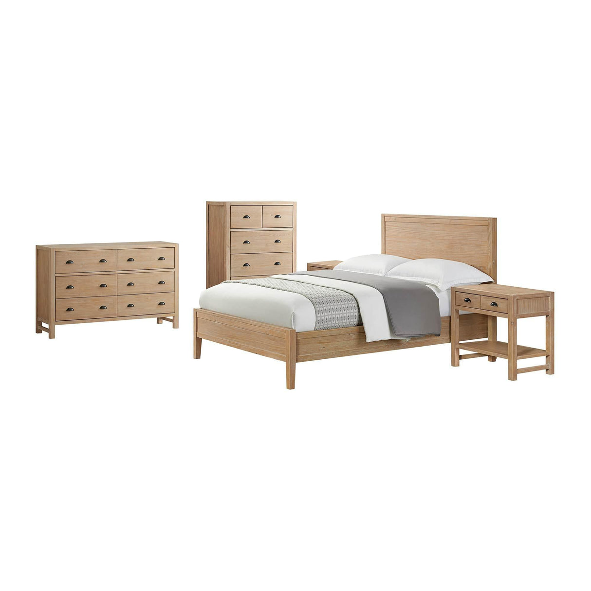 Alaterre Arden 5-Piece King Bedroom Set with King Bed, Two 2-Drawer Nightstands with open shelf, 5-Drawer Chest, 6-Drawer Dresser ANAN022344029 - Bedroom Depot USA