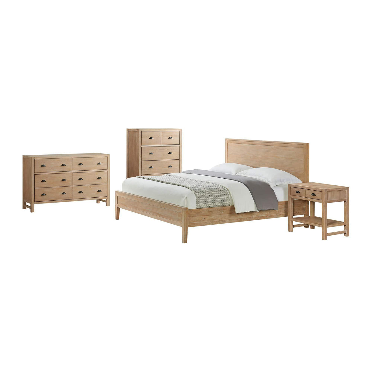 Alaterre Arden 5-Piece Wood Queen Bedroom Set with Queen Bed, Two 2- Nightstands with open shelf, 5-Drawer Chest, 6-Drawer Dresser ANAN022343029 - Bedroom Depot USA
