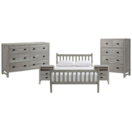 Alaterre Windsor 5-Piece Bedroom Set with Slat Full Bed, 2 Nightstands, 5-Drawer Chest and 6-Drawer Dresser, Gray ANWI2032R1 - Bedroom Depot USA