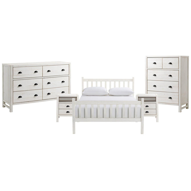 Alaterre Windsor 5-Piece Bedroom Set with Slat Full Bed, 2 Nightstands, 5-Drawer Chest and 6-Drawer Dresser, White ANWI2031R1 - Bedroom Depot USA