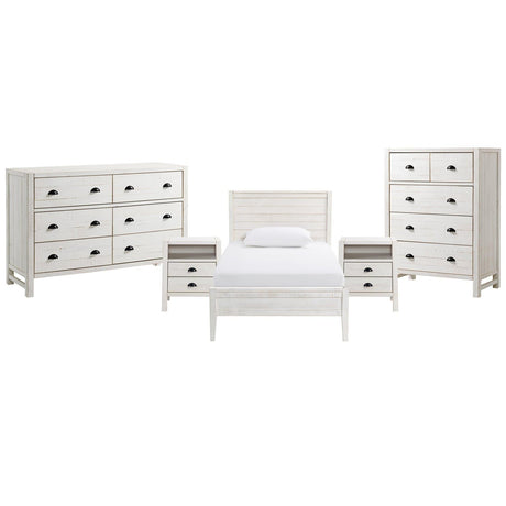 Alaterre Windsor 5-Piece Bedroom Set with Panel Twin Bed, 2 Nightstands, 5-Drawer Chest and 6-Drawer Dresser, White ANWI1131R1 - Bedroom Depot USA