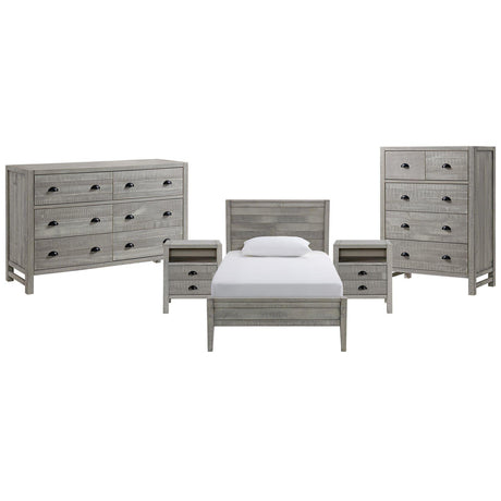 Alaterre Windsor 5-Piece Bedroom Set with Panel Twin Bed, 2 Nightstands, 5-Drawer Chest and 6-Drawer Dresser, Gray ANWI1132R1 - Bedroom Depot USA