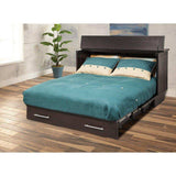 Arason cabinet bed in dark coffee finish with teal bedding in modern bedroom