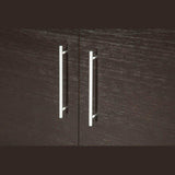 Close-up of Arason dark coffee cabinet bed handles, modern metal pulls on wood finish.