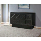 Arason Essex queen cabinet bed in black on a gray carpeted floor in a modern bedroom