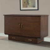 Arason Pekoe brown cabinet bed with brass handles in a modern bedroom
