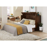 Arason Pekoe cabinet bed in brown wood, modern bedroom, yellow and gray bedding, white rug