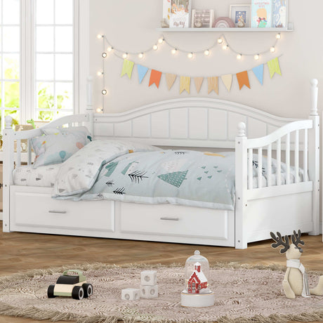 Daybed, Extends to King Size, Trundle with Two Drawers, White