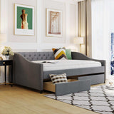 Full Daybed, Upholstered with Two Drawers, Gray