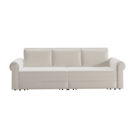 King Sleeper Sofa Bed 94", 3-in-1 Convertible in Velvet with Nailhead Trim