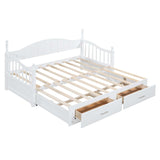 Twin Daybed, Extends to King Size, Trundle with Two Drawers, White