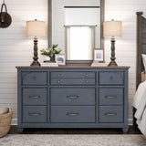 Dresser, 9-Drawers, Felt Jewelry Insert, Fully Assembled, Corduroy Blue
