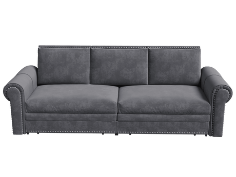 King Sleeper Sofa Bed 94", 3-in-1 Convertible in Velvet with Nailhead Trim
