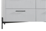 Modern white fluted cabinet with black metal legs and handle
