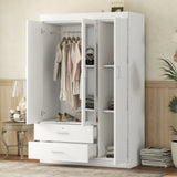 Wardrobe Storage, 3-Doors, Mirror, Shelves and 2 Drawers, White