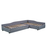 Double Twin Daybed with Trundle & Drawer, Upholstered Gray