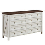Farmhouse Dresser - 8 Drawers Rustic Storage Organizer, Walnut & White