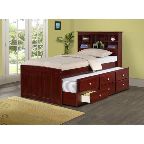 Donco  Bookcase Captains Trundle Bed Twin Cappuccino 250-TCP - Bedroom Depot USA