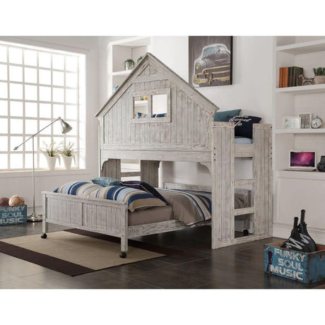 Donco  Club House Low Loft Twin Bed With Full Caster Bed In Brushed Driftwood Finish 007D_008-FD - Bedroom Depot USA