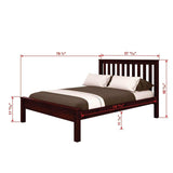 Donco Contempo Mission full bed frame in dark wood with mattress, pillows, and dimensions shown