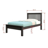Donco Contempo twin bed in dark gray with measurements, slatted headboard, modern design