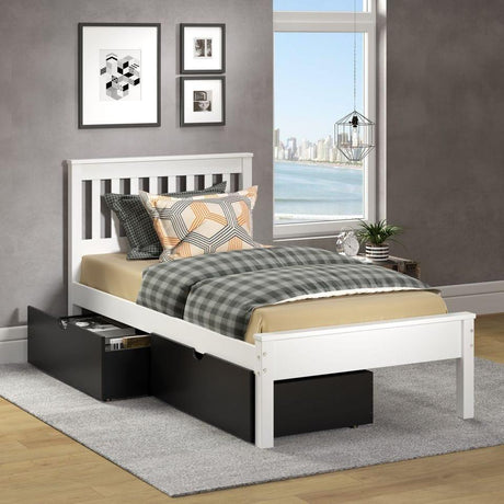 Donco Twin Contempo Bed In White W/ Dual Underbed Drawers In Black 500-TW_505-BK - Bedroom Depot USA