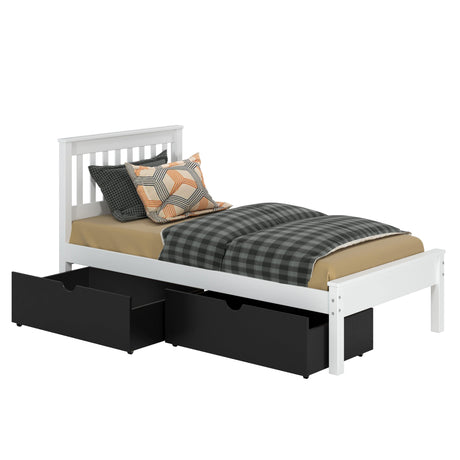 Donco Twin Contempo Bed In White W/ Dual Underbed Drawers In Black 500-TW_505-BK - Bedroom Depot USA