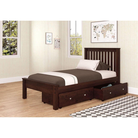 Donco Twin Contempo Bed Dual Under Bed Drawers Dark Cappuccino Finish 500-TCP_505-CP - Bedroom Depot USA