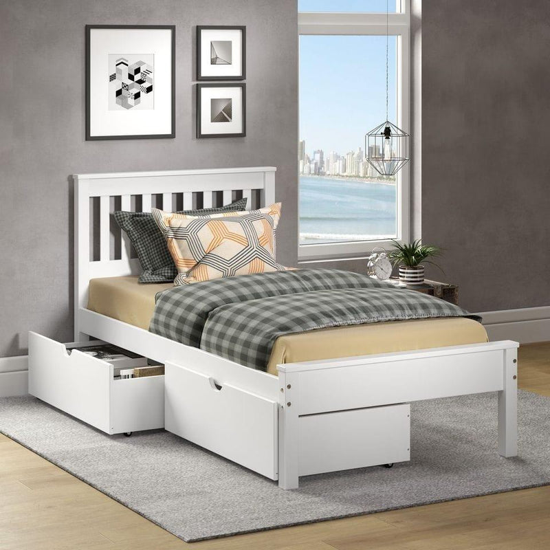 Donco  Twin Contempo Bed Dual Under Bed Drawers White Finish 500-TW_505-W - Bedroom Depot USA