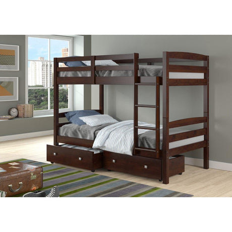 Donco Twin/Twin Devon Bunk Bed With Dual Underbed Drawers In Dark Cappuccino Finish 4100-CP_505-CP - Bedroom Depot USA